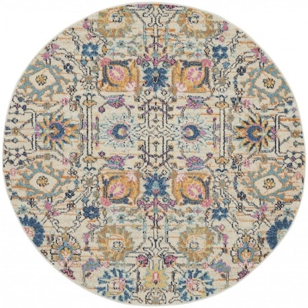 Homeroots 4 ft. Round Ivory & Multi Color Floral Buds Area Rug 385209